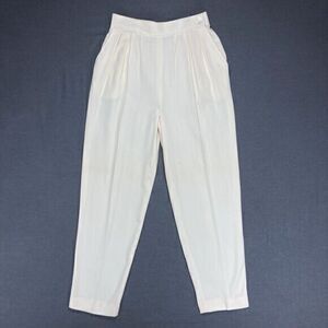 VTG Evan Picone Pants Womens M Ivory Pleated Side Button 80's Old Money Business